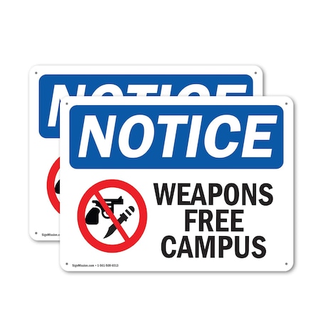 Signmission Weapon Free Campus OSHA Notice Sign, Plastic, 24in W x 18in L, 2PK OS-2PACK-NS-P-1824-L-16886